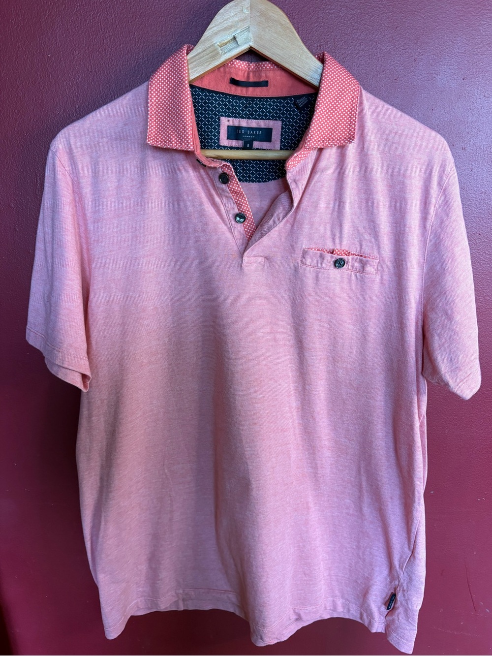 Ted Baker Short Sleeve Polo Shirt Men's S Pink/Coral